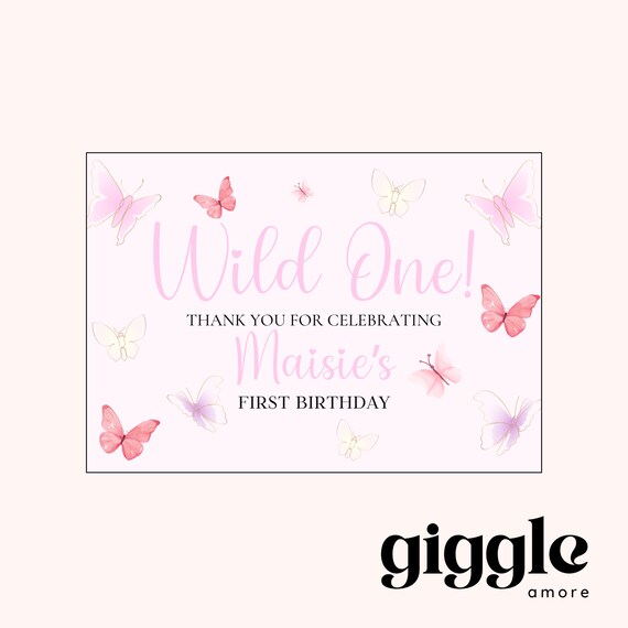Personalised Party Butterflies Pink Purple Theme Stickers White Box Bag Birthday Party Gift Favour Activity Food