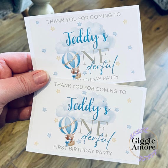 Personalised Party Box Stickers Gold White Box Bag Birthday Party Gift Favour Activity Food Teddy Bear Hot Air Balloon First Birthday
