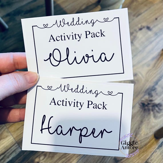 Personalised Wedding Activity Pack Stickers Theme Stickers Gold White Box Bag Birthday Party Gift Favour Activity