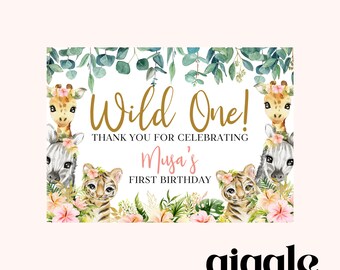 Personalised Party Jungle Safari Theme Stickers Gold White Box Bag Birthday Party Gift Favour Activity Food zebra Lion Giraffe Elephant