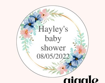 Personalised Baby Shower, Party Stickers, Floral Thank you for coming, Labels, Kids, Thank U, Self Adhesive, Printed, Personalized, Birthday