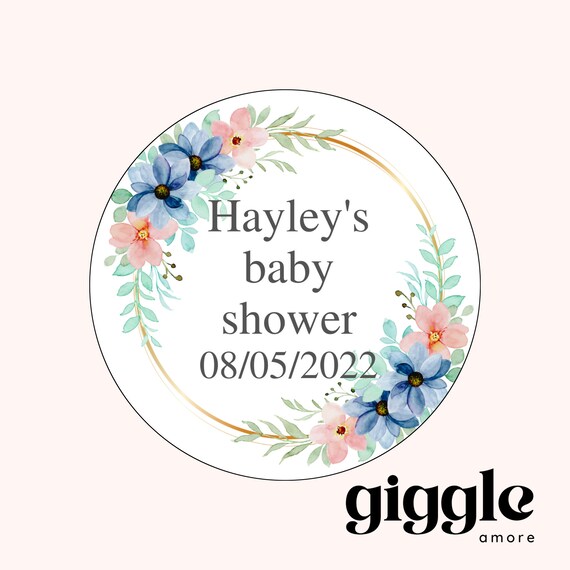 Personalised Baby Shower, Party Stickers, Floral Thank you for coming, Labels, Kids, Thank U, Self Adhesive, Printed, Personalized, Birthday