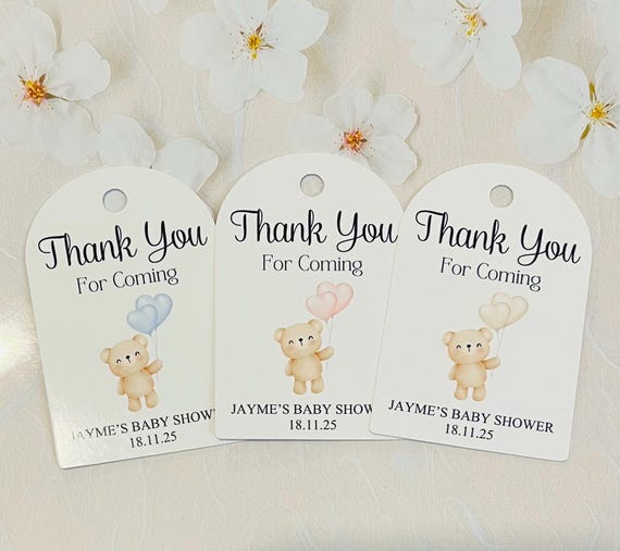 Personalised Baby Shower Thank You Tags: Teddy Bear Favors