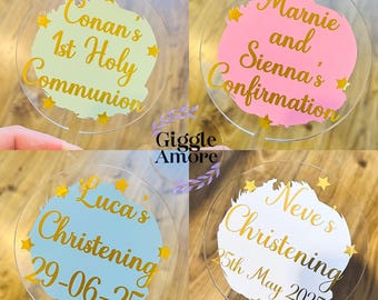 Personalised Acrylic Cake Topper - Happy Birthday - Cake Decor - Name - Circle