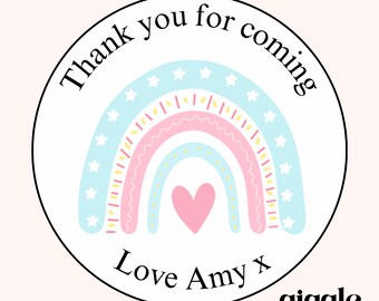 Personalised Party Stickers, Rainbow Theme, pastel Thank you for coming, Labels, Kids, Self Adhesive, Printed, Personalized, Birthday.