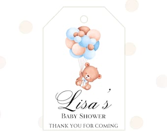 10 x Personalised Baby Shower Tags Gift Tags Thank You Tag Balloons Blue Favours