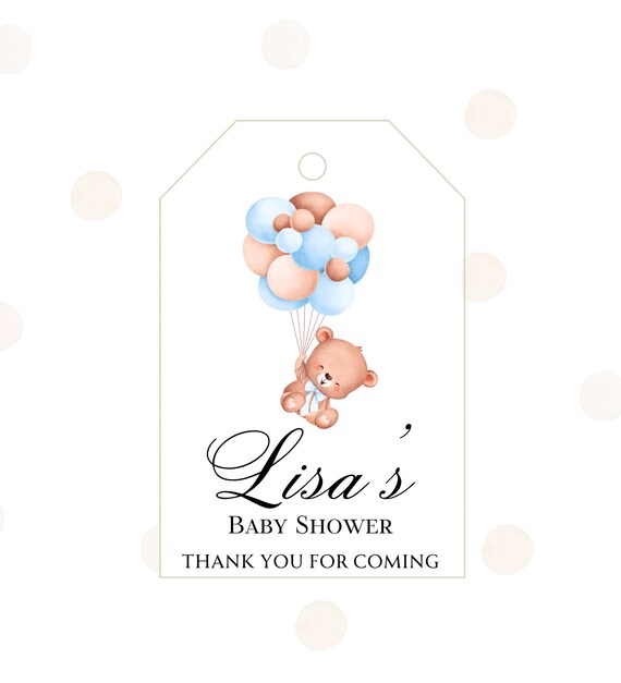 10 x Personalised Baby Shower Tags Gift Tags Thank You Tag Balloons Blue Favours