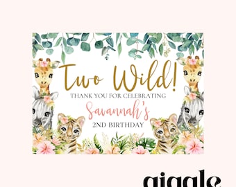 Two Wild Personalised Party Jungle Safari Theme Stickers Bag Birthday Party Gift Favour Activity Food zebra Lion Giraffe Elephant