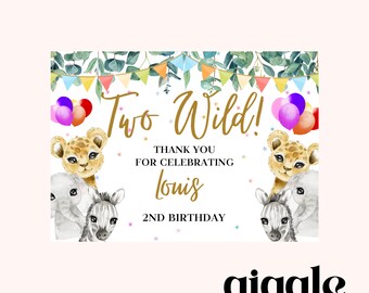 Two Wild Personalised Party Jungle Safari Theme Stickers Bag Birthday Party Gift Favour Activity Food zebra Lion Giraffe Elephant