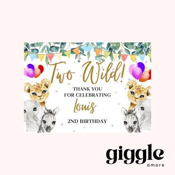 Two Wild Personalised Party Jungle Safari Theme Stickers Bag Birthday Party Gift Favour Activity Food zebra Lion Giraffe Elephant