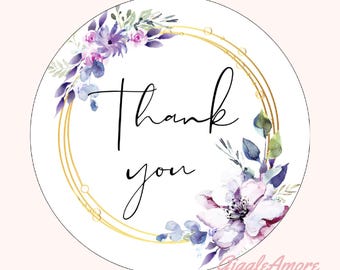 Floral Thank You Stickers: Small Business Labels (40mm)