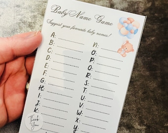 Baby Shower Game name ideas/suggestion cards, game/activity/prediction Cards
