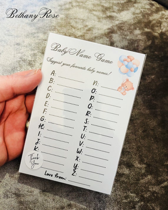 Baby Shower Game name ideas/suggestion cards, game/activity/prediction Cards