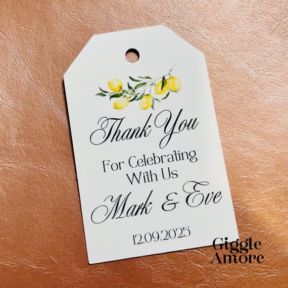 10 x Personalised Wedding Tags Gift Tags Thank You Tag Lemon Theme Favours