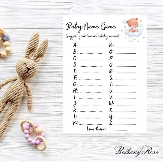Baby Shower Game name ideas/suggestion cards, game/activity/prediction Cards