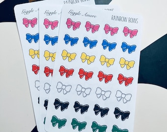 Rainbow Bows Planner Stickers: Handmade Watercolour Diary Stickers