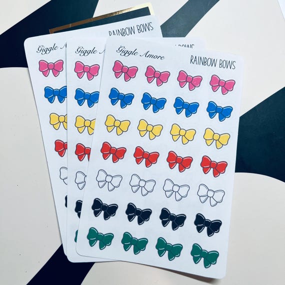 Rainbow Bows Planner Stickers: Handmade Watercolour Diary Stickers