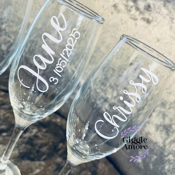 Personalised Wedding Glasses Bride/Bridesmaid champagne flute, wedding titles, maid of honour glass