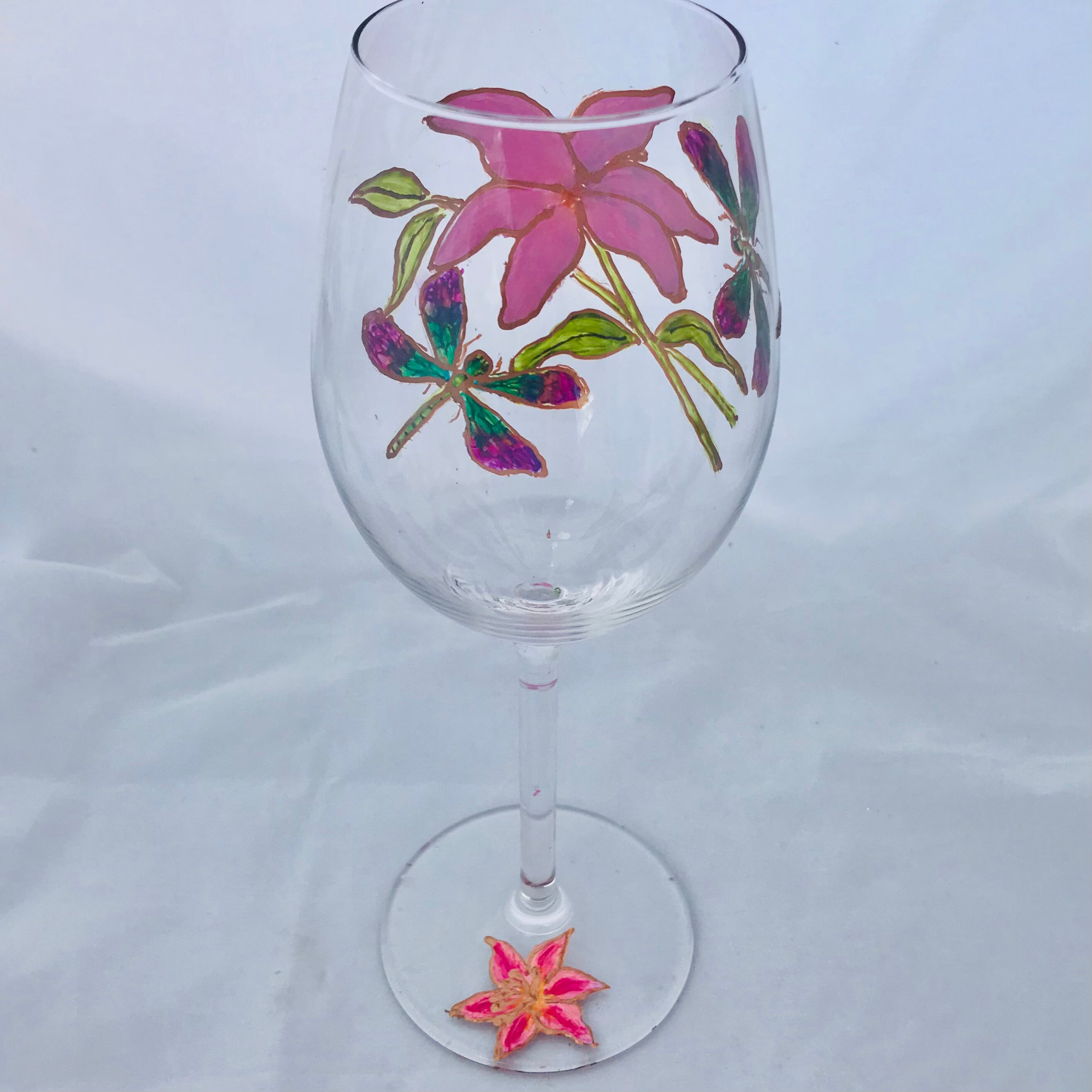 Lily Wine Glass Hand Painted Glass Pink Lily Floral Etsy