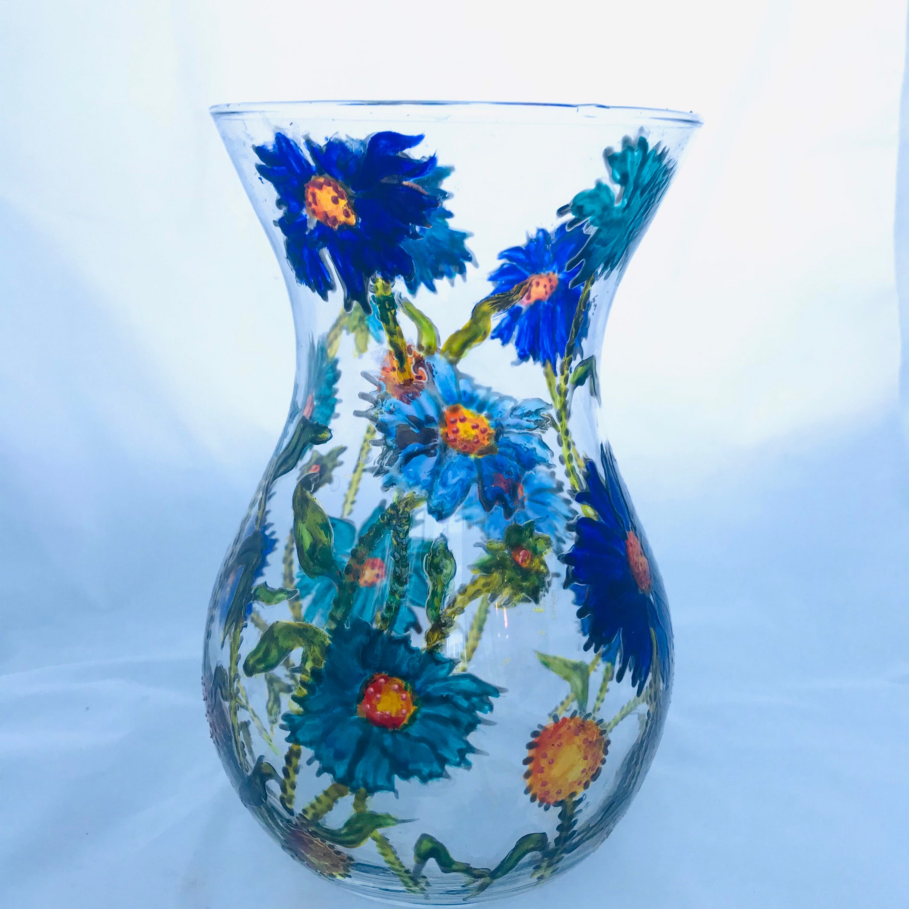 Blue Cornflower Vase Floral Vase Hand Painted Vase House Etsy
