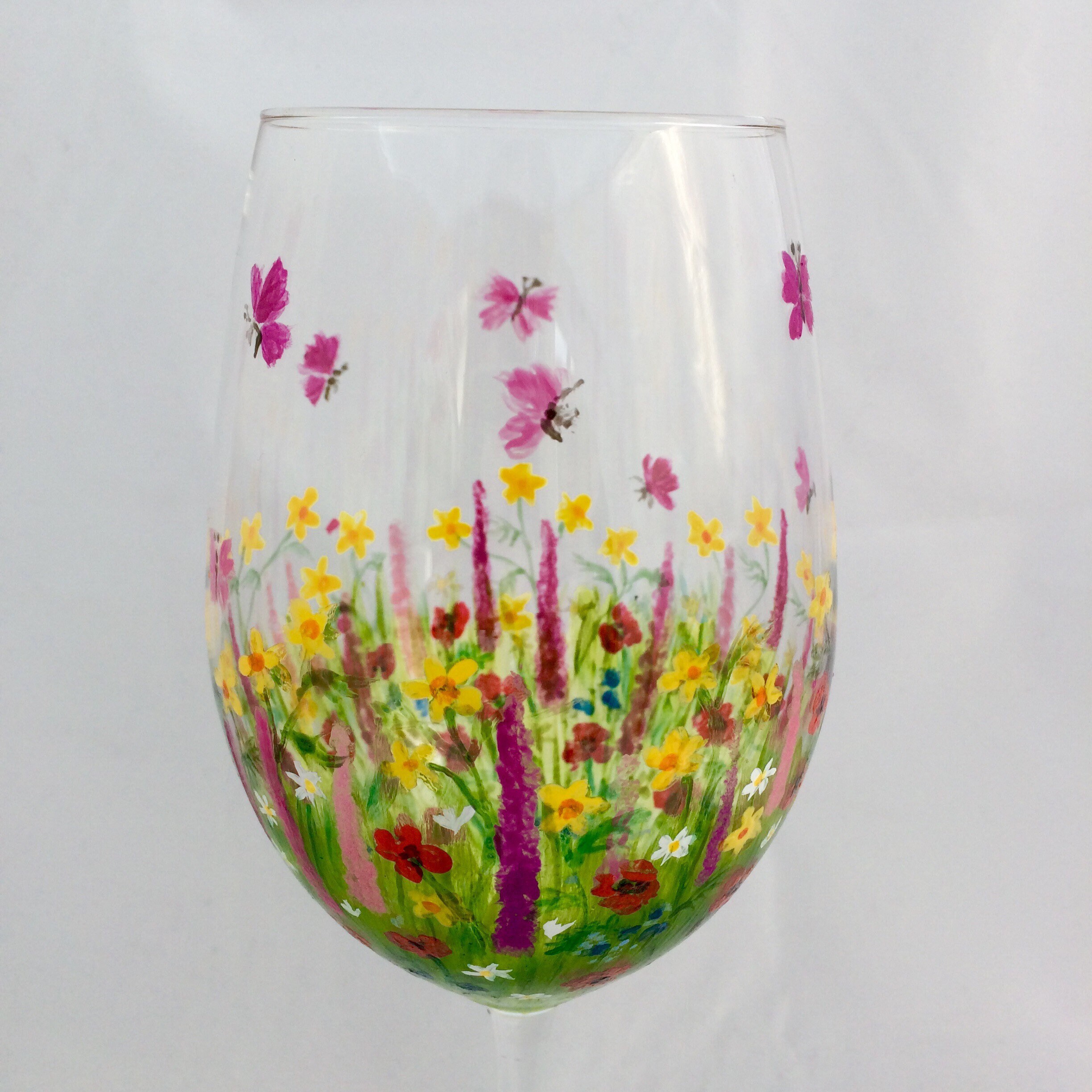 Floral wine glass hand painted wine glass floral glass wine Etsy