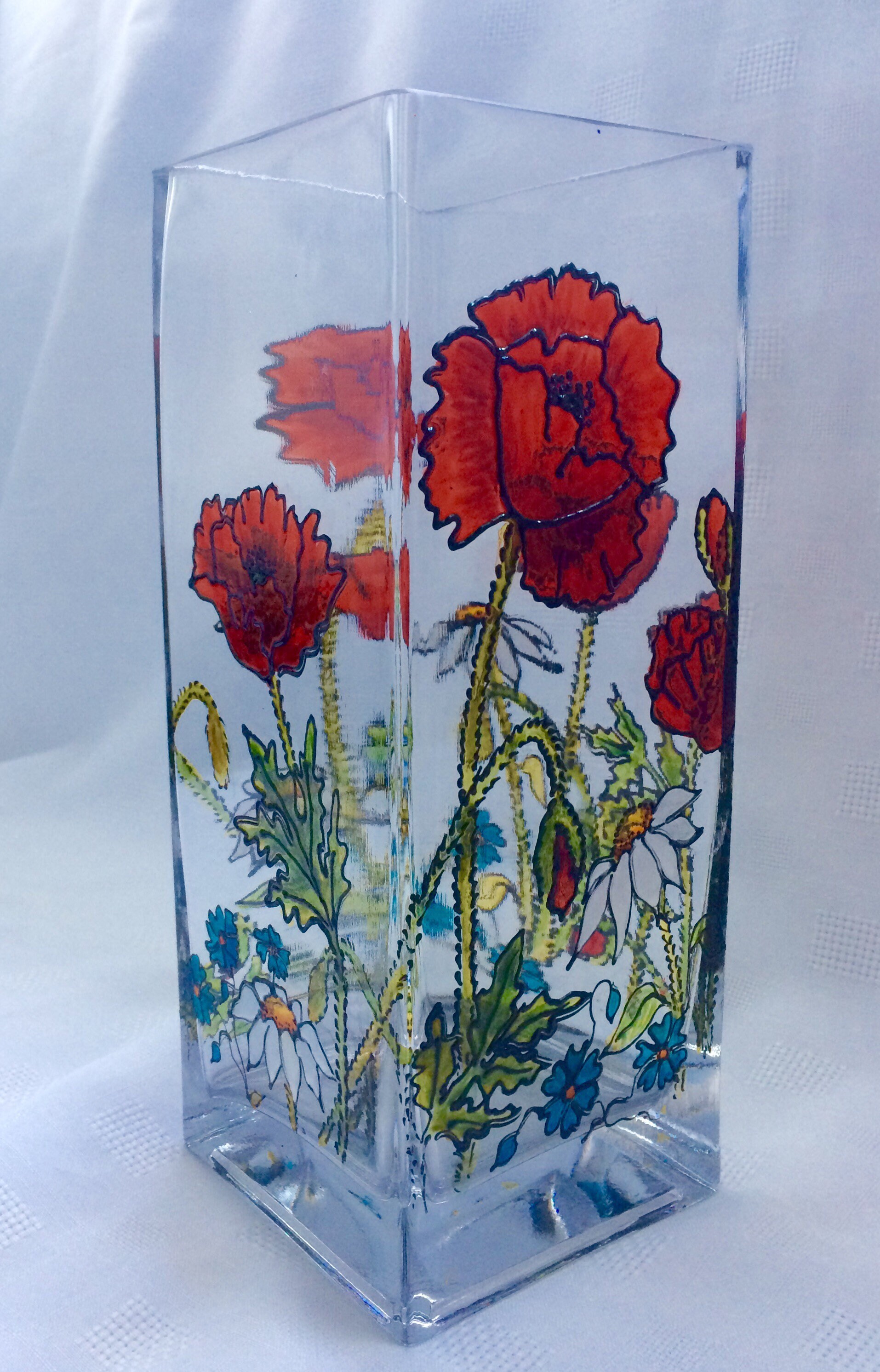Red Poppy Vase Hand Painted Vase Poppy Vase Floral Glass Etsy UK