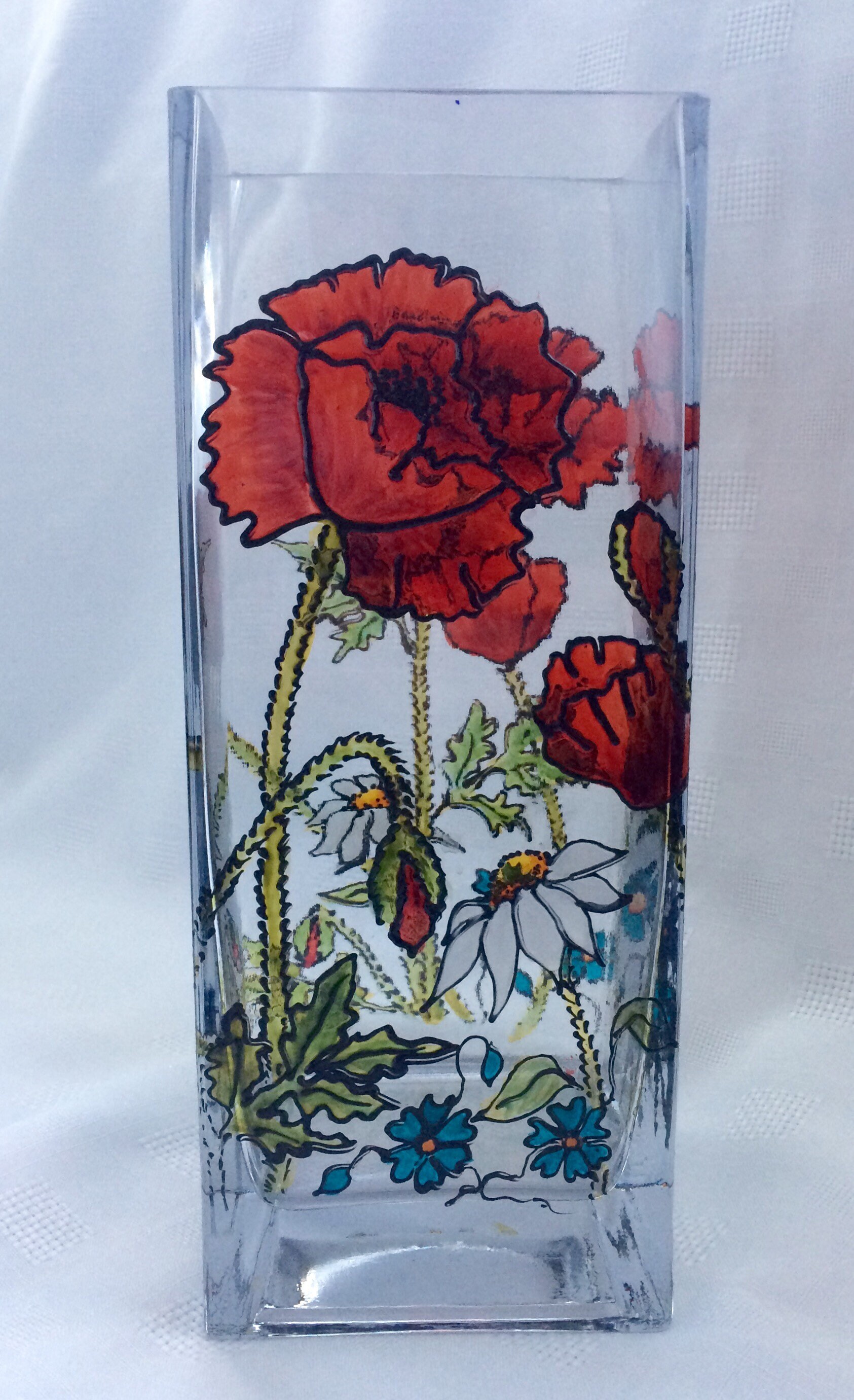 Red Poppy Vase Hand Painted Vase Poppy Vase Floral Glass Etsy UK