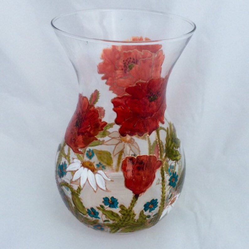 Poppy Vase Floral Vase Glass Vase Poppies Hand Painted Etsy UK