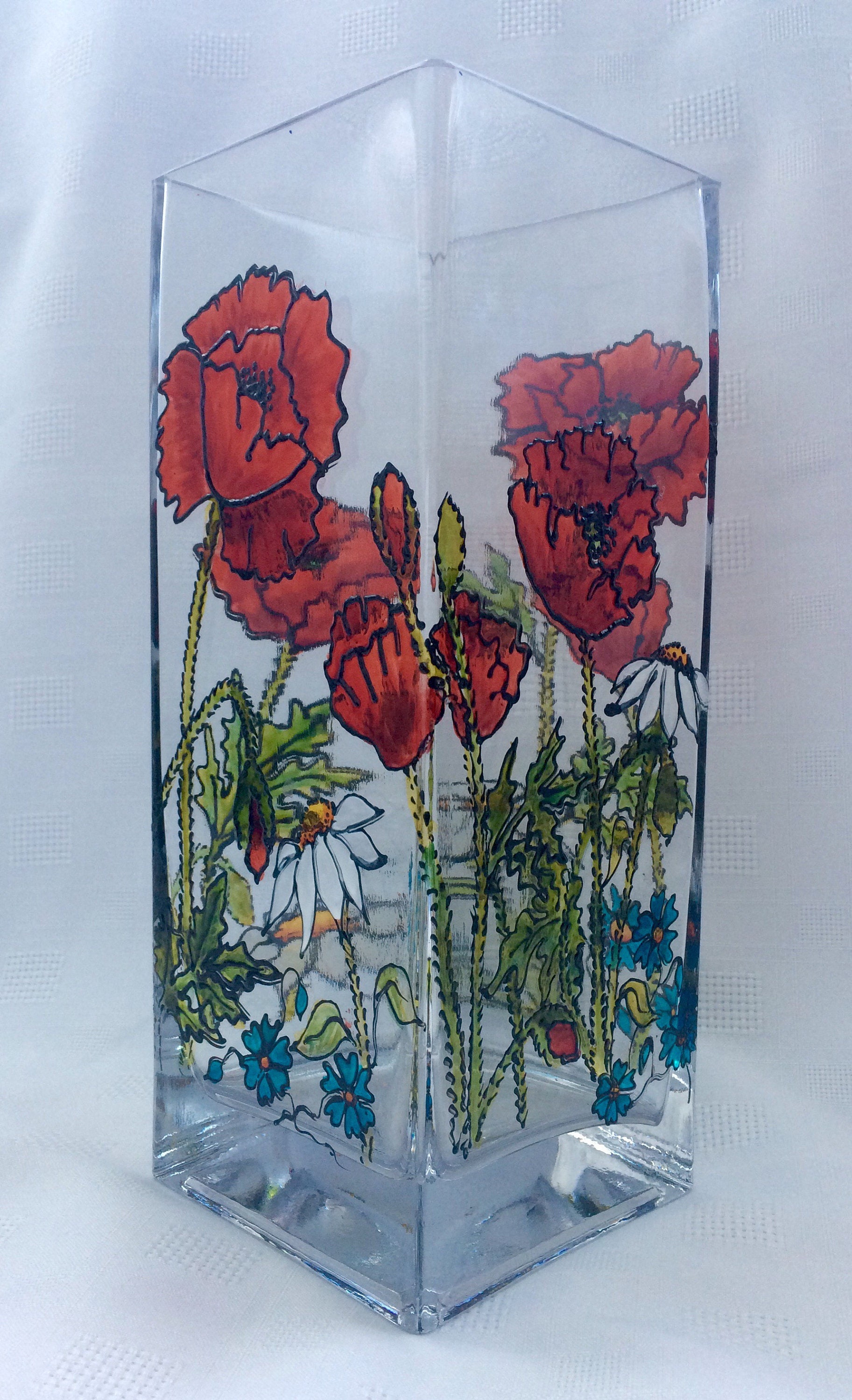 Red poppy vase hand painted vase poppy vase floral glass Etsy