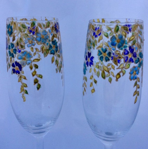 White Vintage Rose Hand Painted Champagne Flutes - 2 Flutes – A