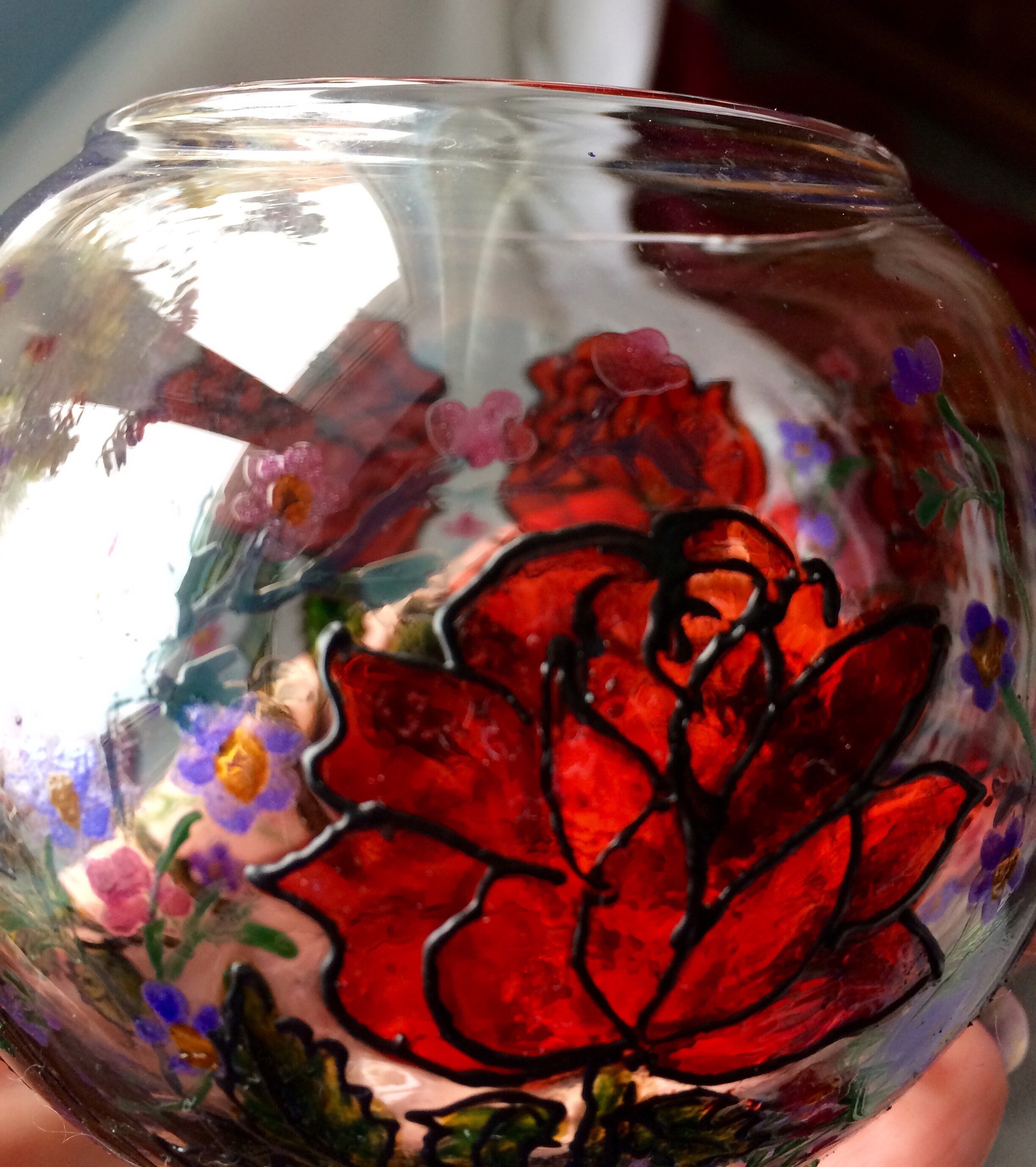Floral Bowl Red Rose Candle Bowl Hand Painted Glass Bowl Etsy UK