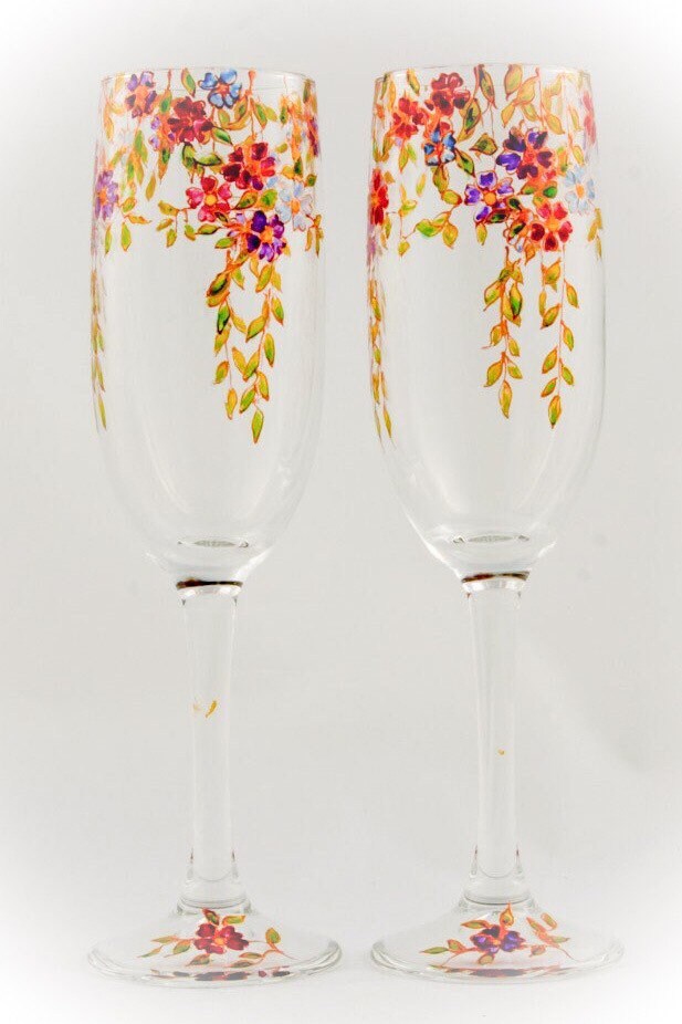 Floral Champagne Glasses Hand Painted Champagne Flutes Etsy UK