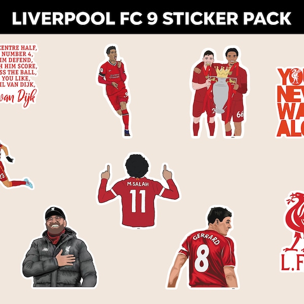 25% RABATT auf Liverpool Fußball Vinyl Sticker Pack, Sie werden nie alleine gehen, Fußballaufkleber, Fußballaufkleber, Salah, Diaz, Klopp, Firmino
