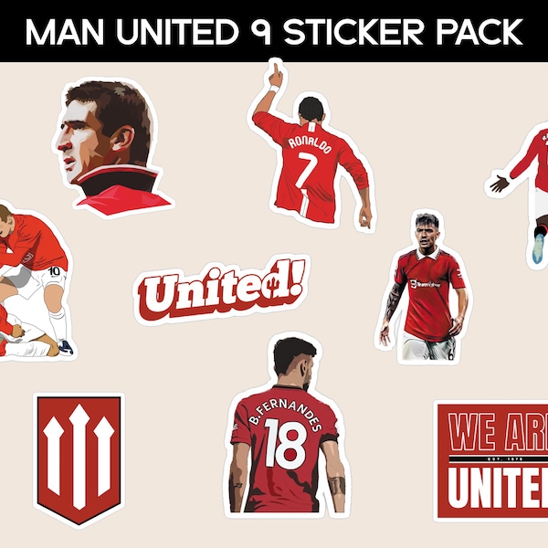 25% OFF Manchester United football vinyl sticker pack, gunners stickers, Ronaldo, Rooney, Rashford, Fernandes