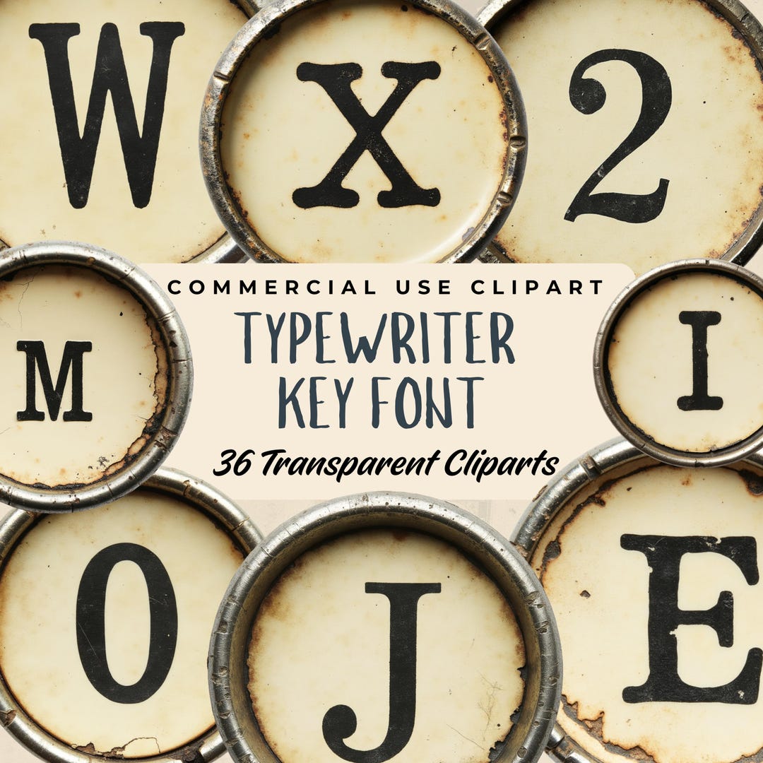 Typewriter Key Letters & Numbers Font Clipart, Printable Illustration ...