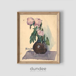 Peonies in Vase Watercolor Print: Vintage Botanical Art (Digital Download)