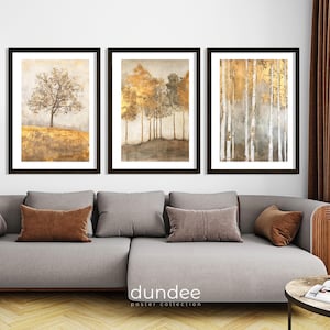 Stunning GoldenTrees and Gold Leaves Set of 3 Prints . Aesthetic Golden Tree . Luxury Home Decor . Gold Wall Prints . Golden Nature Prints .