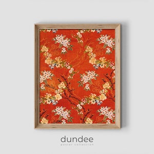 Vintage Floral Tapestry Print: Rustic Red Textile Wall Art (Digital Download)
