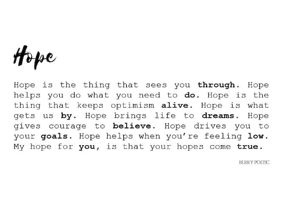 Hope Poem Card Inspirational Poems Poem Greeting Card - Etsy