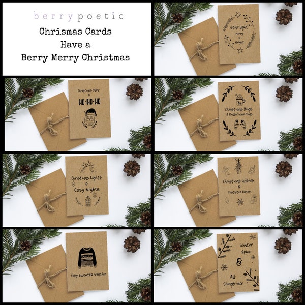 Christmas Cards - Eco Friendly Cards - Festive Card - Merry Christmas - Christmas Card Set - Kraft Christmas Cards - Greetings Cards