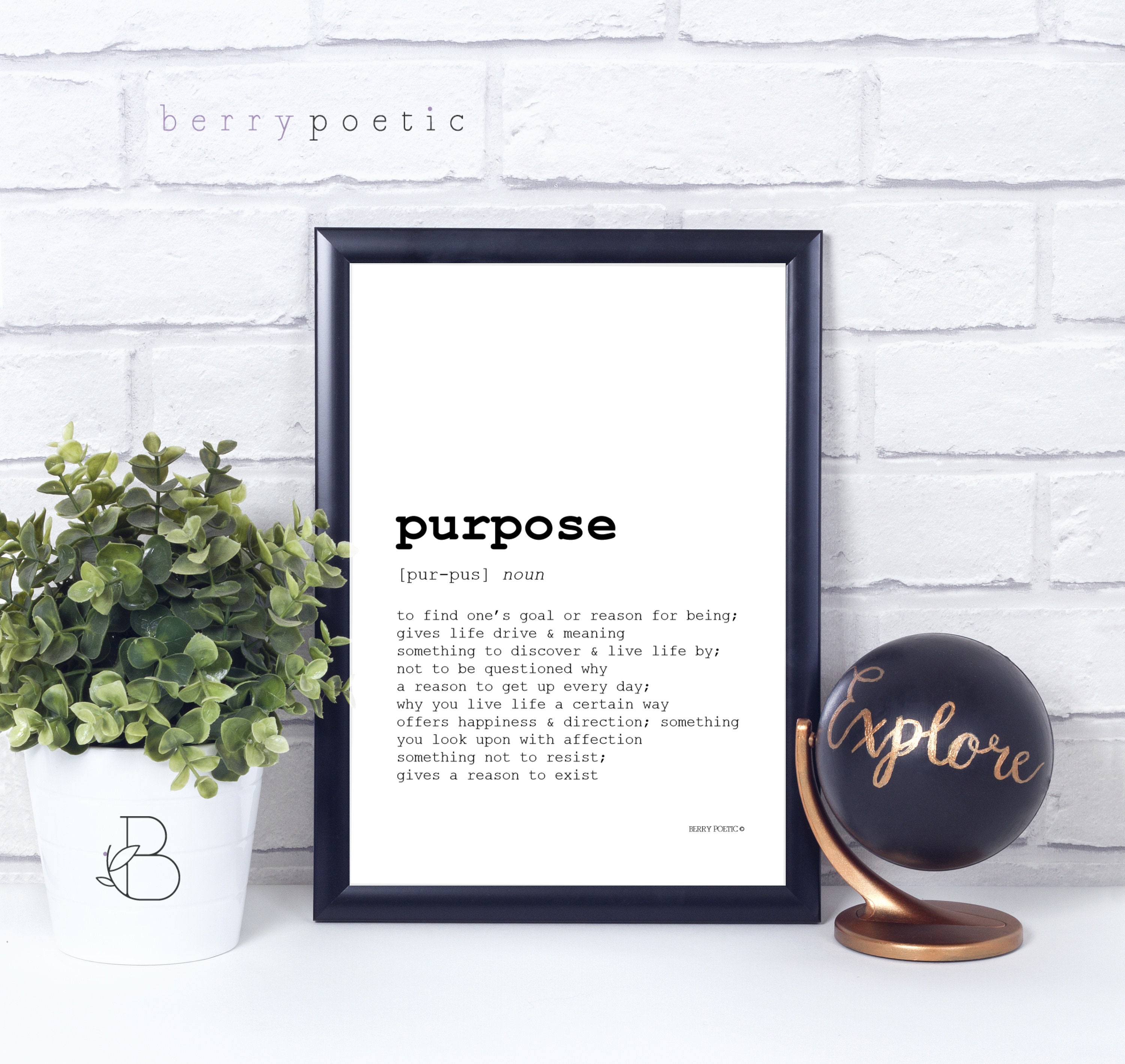 Purpose A4 Print dictionary definition print inspirational Etsy