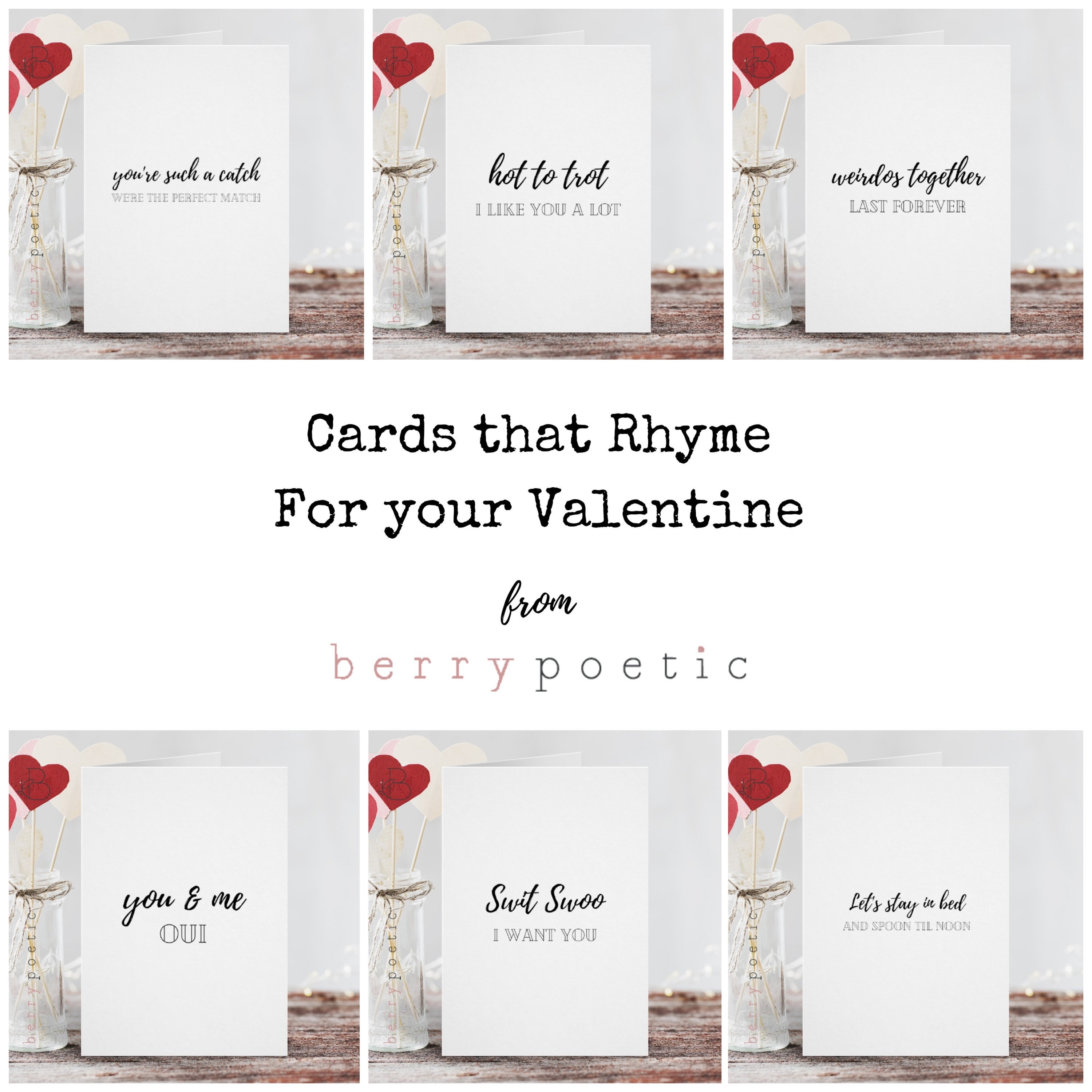 Valentine's Cards, Simple Black &amp; White Cards, Rhyming Valentine's ...