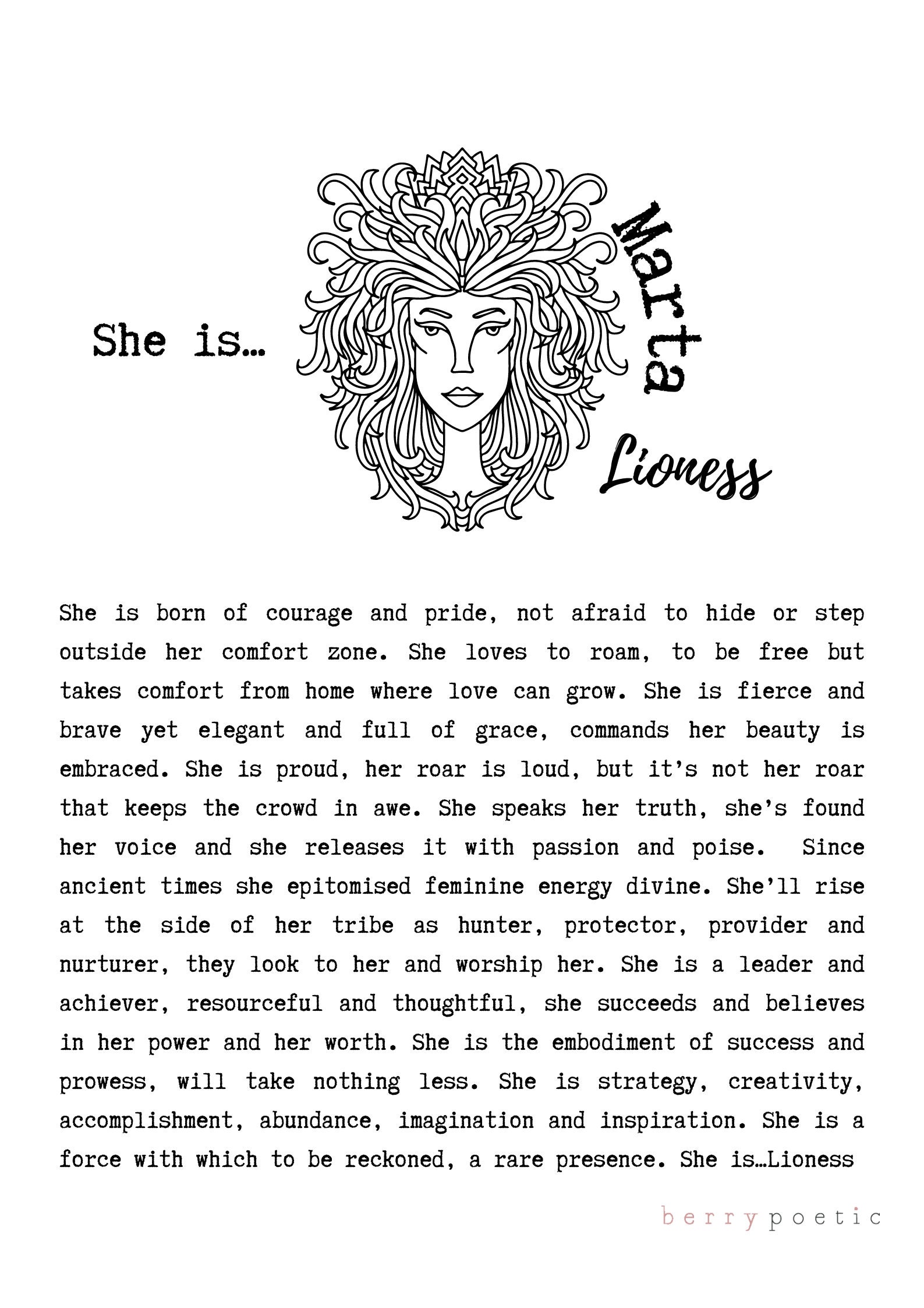 She Is...lioness Poem Print Female Empowerment Affirmation - Etsy UK