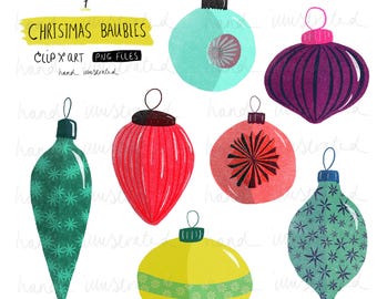 Puede incluir: Siete bolas de Navidad dibujadas a mano en varios colores y patrones. Las bolas tienen forma de lágrima, esfera y forma redonda con fondo plano. Las bolas están decoradas con estrellas, rayas y espirales.