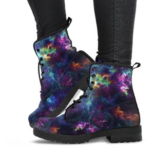 Galaxy Combat Boots: Vegan Leather Colorful Design