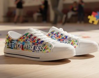 Autism Awareness Low Top Canvas Shoes: License Plate Sneakers