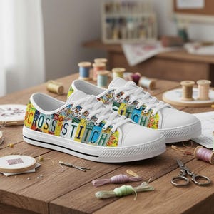 Cross Stitch License Plate Canvas Shoes