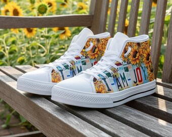 I Am Joy High Top Canvas Shoes: License Plate Sneakers