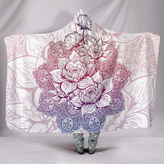 Lotus Flower Hooded Blanket Adult kids Sherpa Hooded Blanket Gift