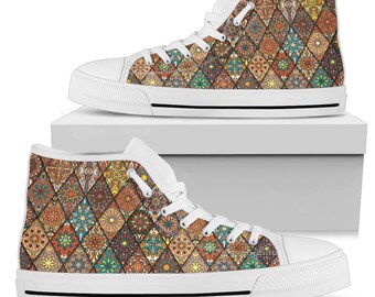 Colorful Patterns High Tops for Women Canvas Shoes White Sneakers Custom High Tops, Custom Sneakers, Colorful Shoes